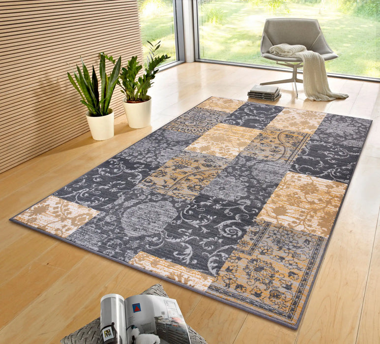 Hanse Home gloria bloques grey mustard Grey, Yellow Living Room Rug.