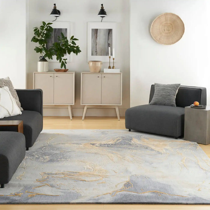 Nourison prismatic prs28 grey gold Grey Living Room Wool Rug.