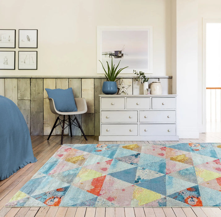 Asiatic amelie am03 triangles Blue, Multicoloured, Pink Living Room Rug.