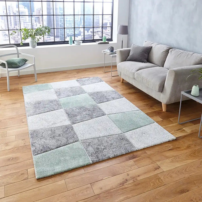 Think Rugs brooklyn 22192 grey green Green, Grey Living Room Rug.