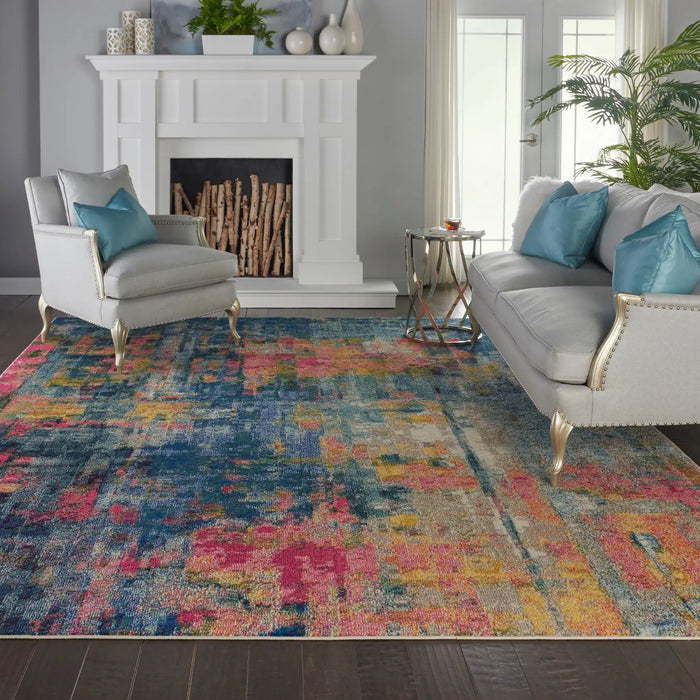 Nourison celestial ces09 blue yellow Blue, Multicoloured Living Room Rug.