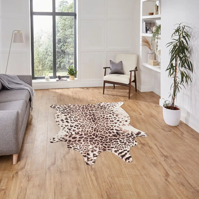 Think Rugs faux animal print leopard print Brown, Beige Living Room Rug.