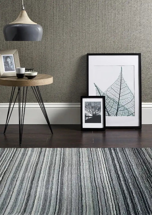 Origins fine stripe grey Grey Living Room Wool Rug.