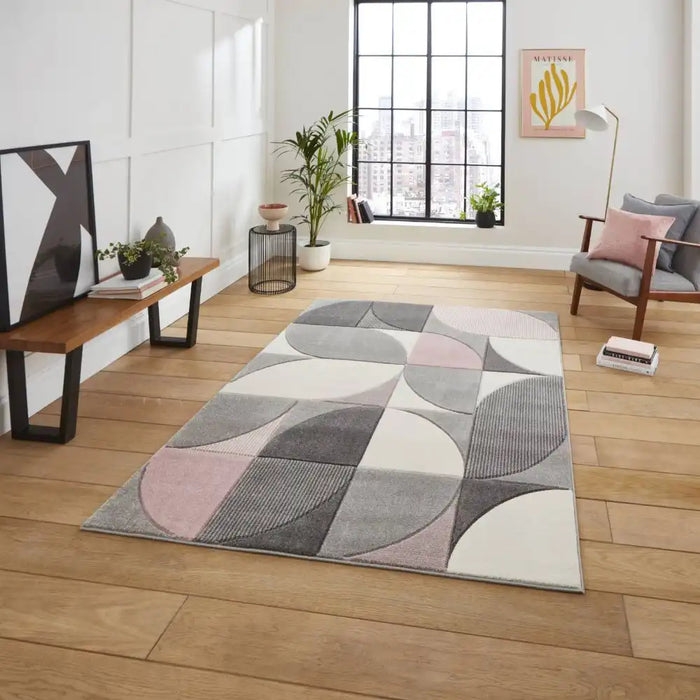 Think Rugs matrix think mt63 grey rose Grey, Pink Living Room Rug.