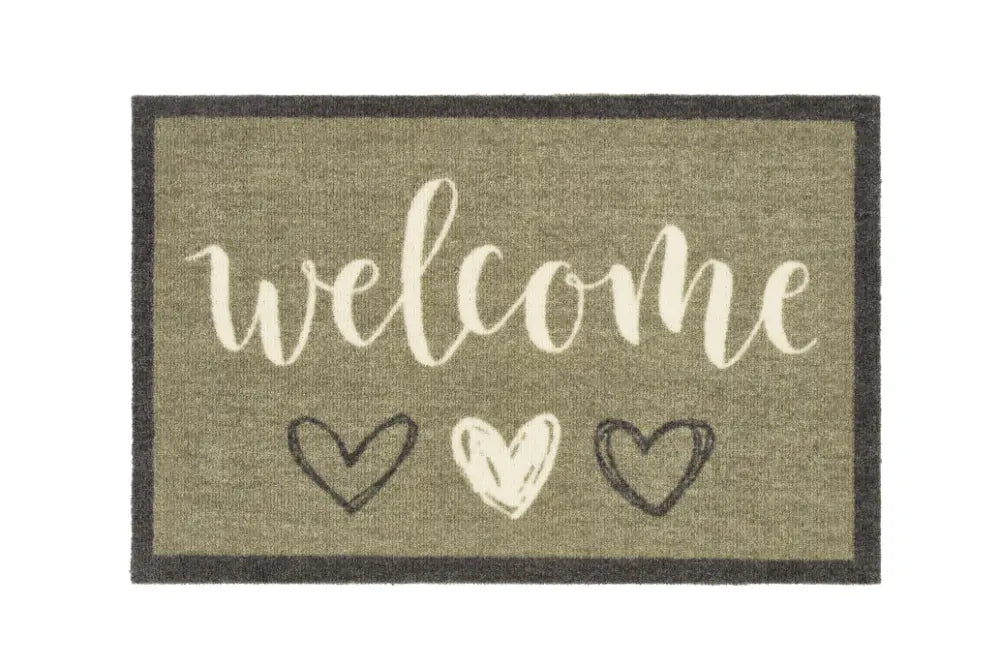My Mat Nylon Indoor Pattern My Welcome Hearts Sage