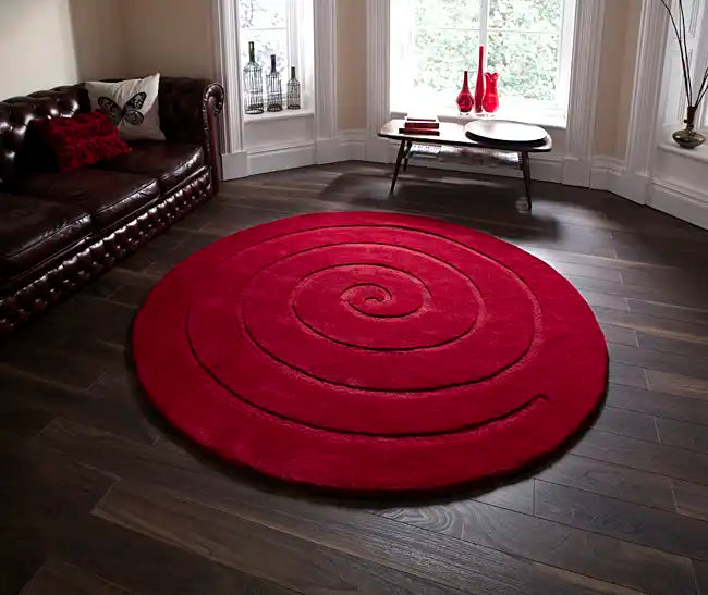 Think Rugs spiral red Red Wool Rug.