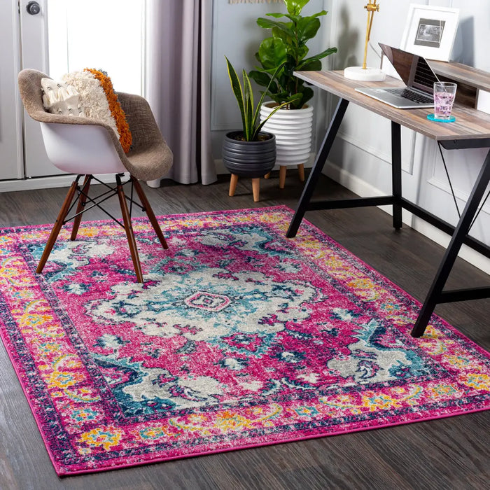 ADITY Vintage Traditional Oriental Boho Bright Pink Rug