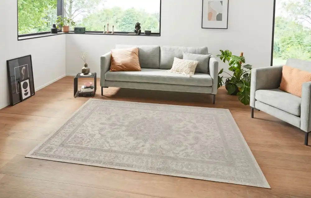 Lucy Lauren 2 sam 104220 cream anthracite Ivory Living Room Rug.