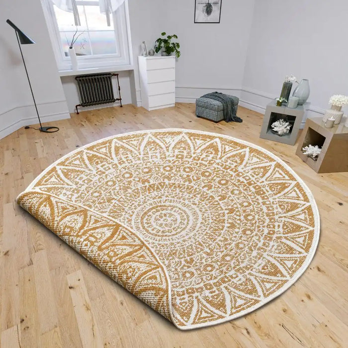 NorthRugs twin reversible circles indoor outdoor 105792 ochre Yellow Living Room Rug.