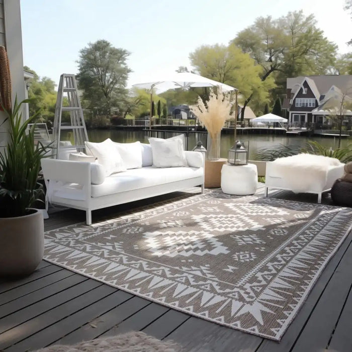 Elle Decoration gemini 106021 linen Beige, Ivory Outdoor Geometric Rug.