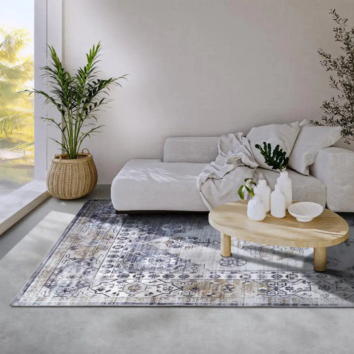 Freundin Home asya 106047 blue gold Blue Living Room Rug.