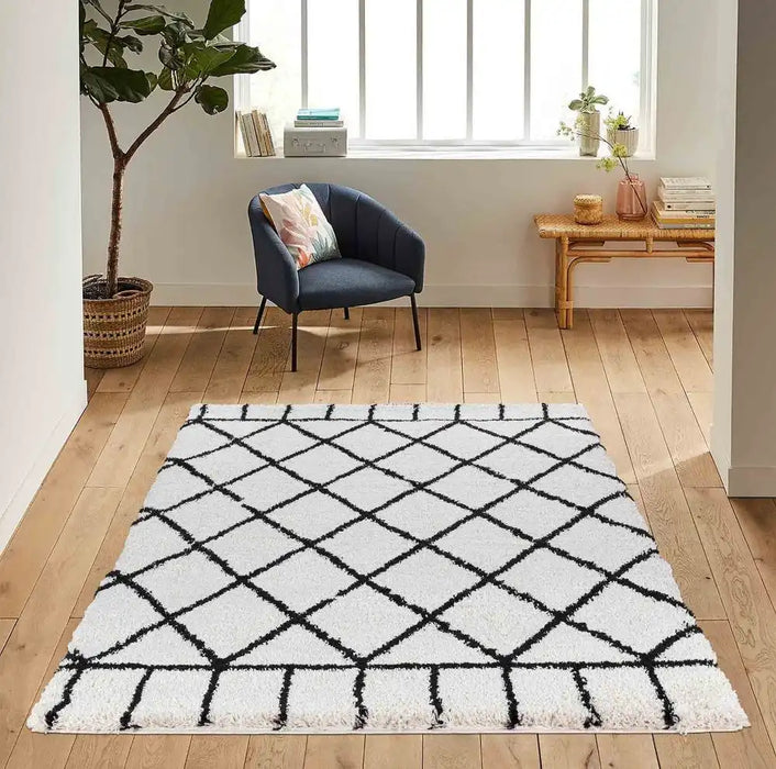 Serdim Rugs marrakesh 510 diamond stone Black, Ivory, Cream Living Room Geometric Rug.