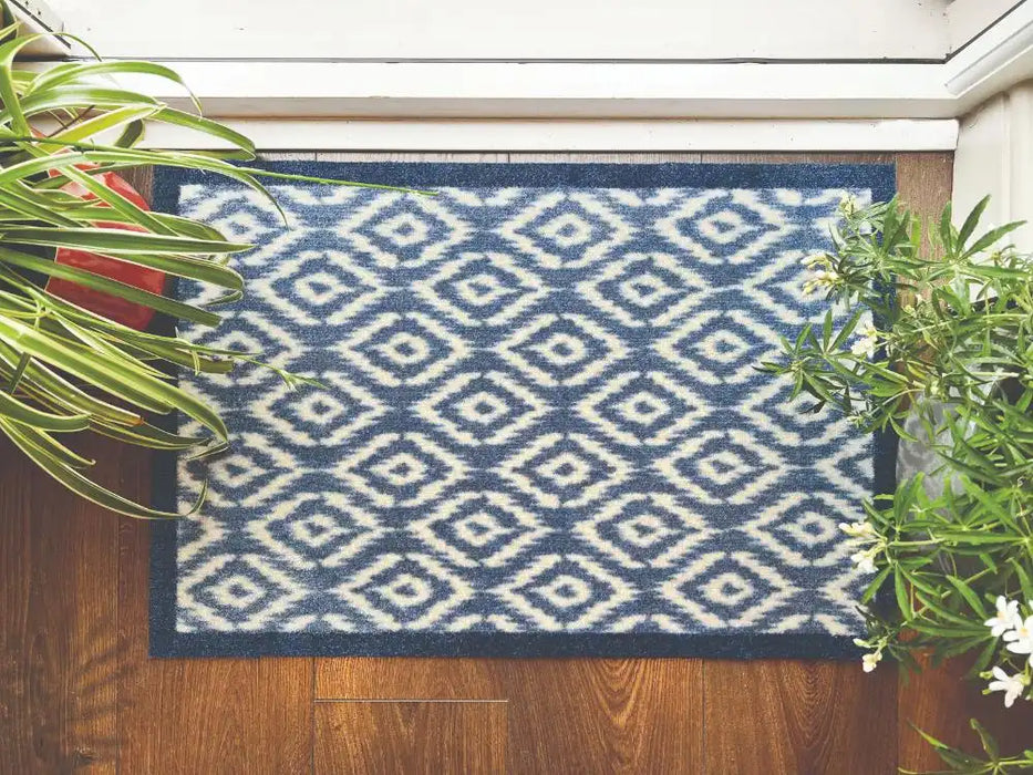 My Mats nylon indoor abstract geo Blue Kitchen Washable Rug.
