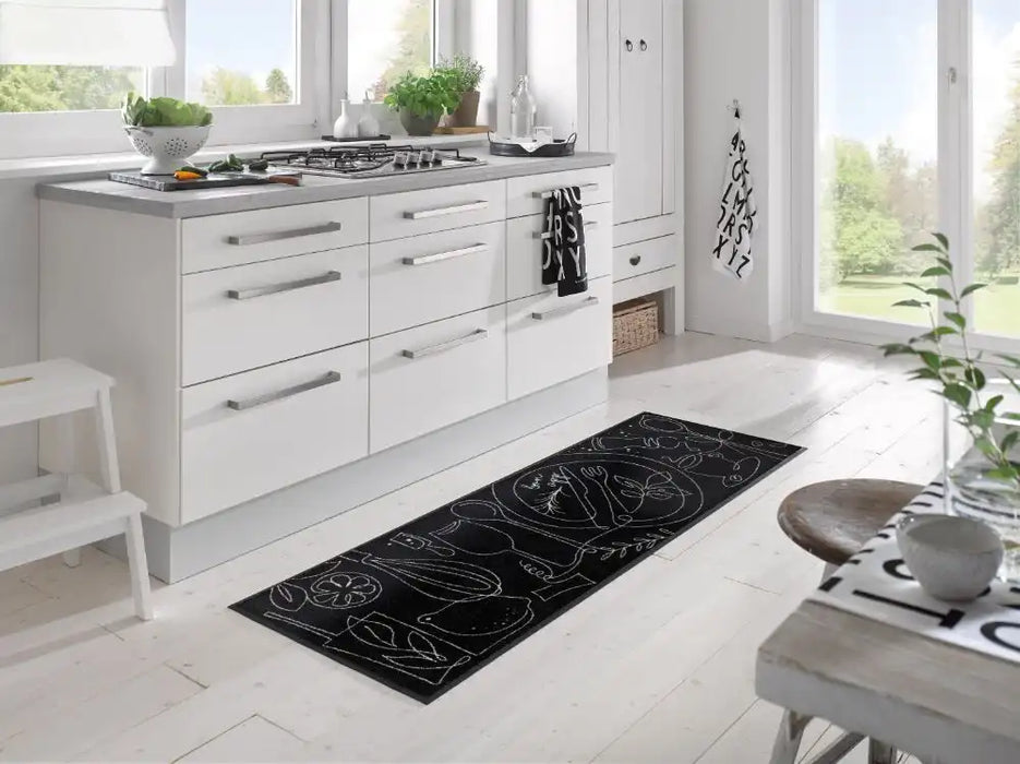 Wash + Dry design fine dining Grey, Black Living Room Washable Rug.