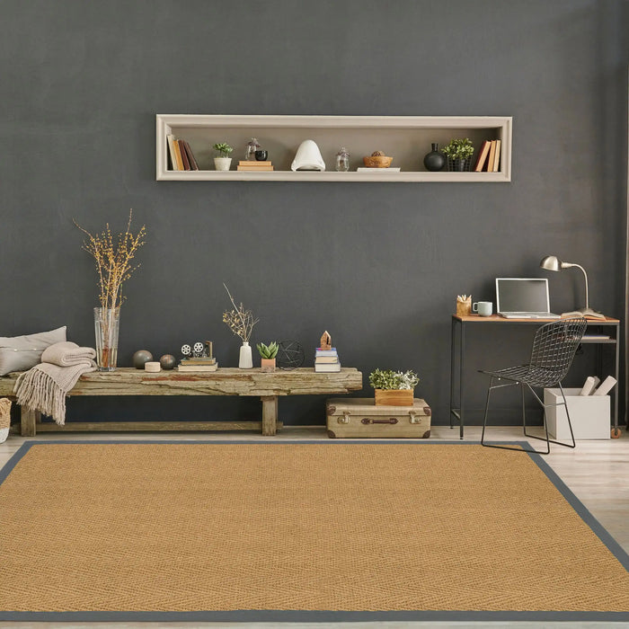 Likewise Matting herringbone coir grey Beige Living Room Rug.