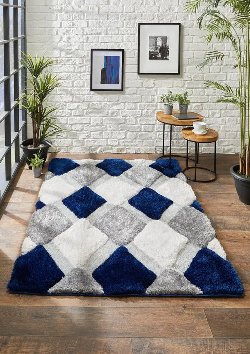 Origins 3d geo shaggy navy Blue, Navy Living Room Rug.
