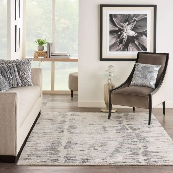 Nourison ocean ocp03 cream charcoal Grey, Ivory Living Room Wool Rug.