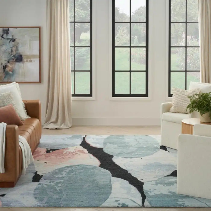Nourison silk shadows sha25 blue pink Blue, Pink Living Room Rug.
