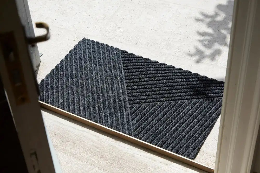 Turtle Mat dune sculpted scraper stripes dark grey Grey Outdoor Geometric Rug.