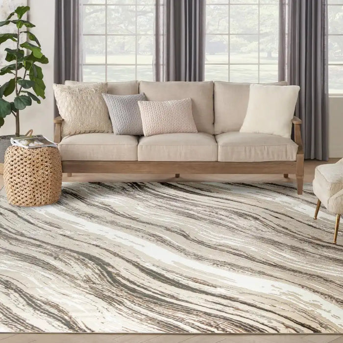 Nourison sustainable trends sut05 beige grey Grey, Beige Living Room Rug.