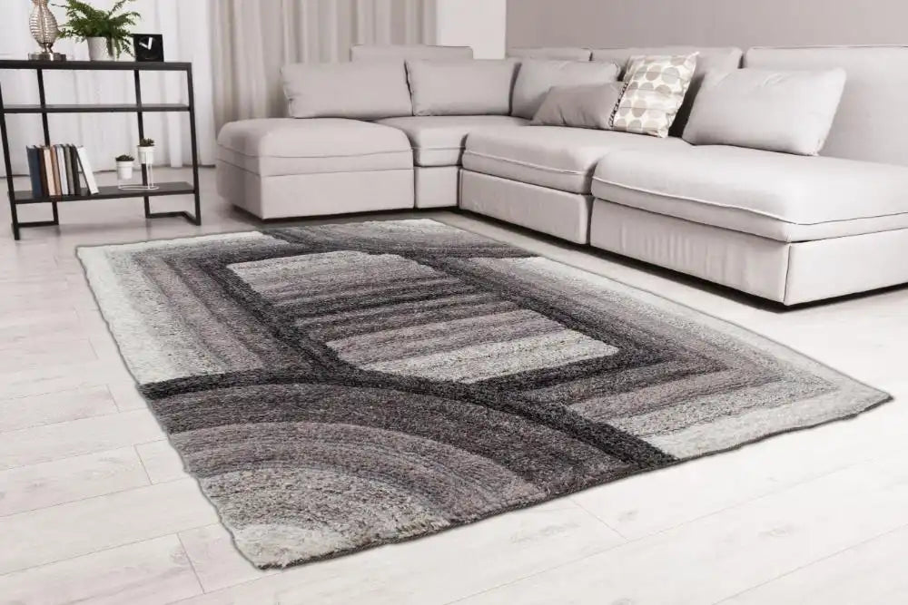 Rug Style 3d ultimate shaggy trellis charcoal Grey Living Room Geometric Rug.