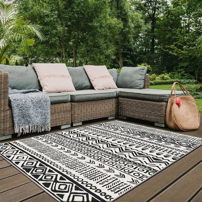 Likewise Matting duo weave indoor outdoor tribal black Grey, Black Outdoor Flat Weave Rug.