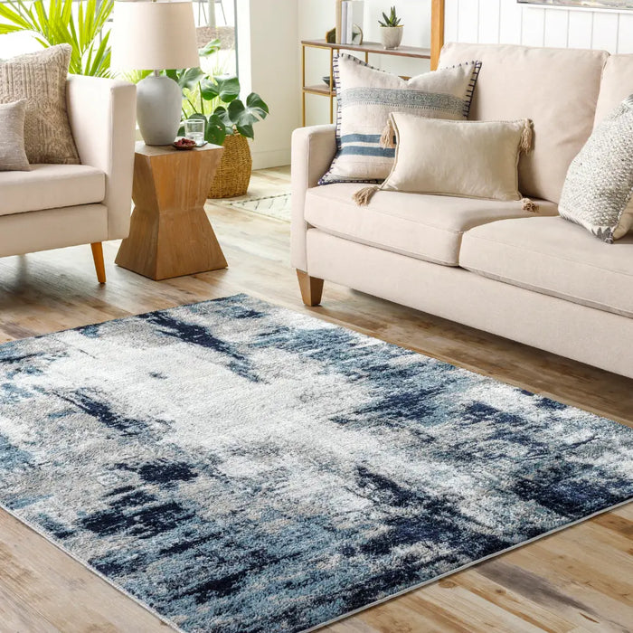 GIULIA Abstract Modern Marble Aqua/Navy Rug