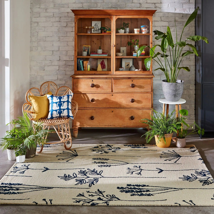 floral wool rug cream and grey 