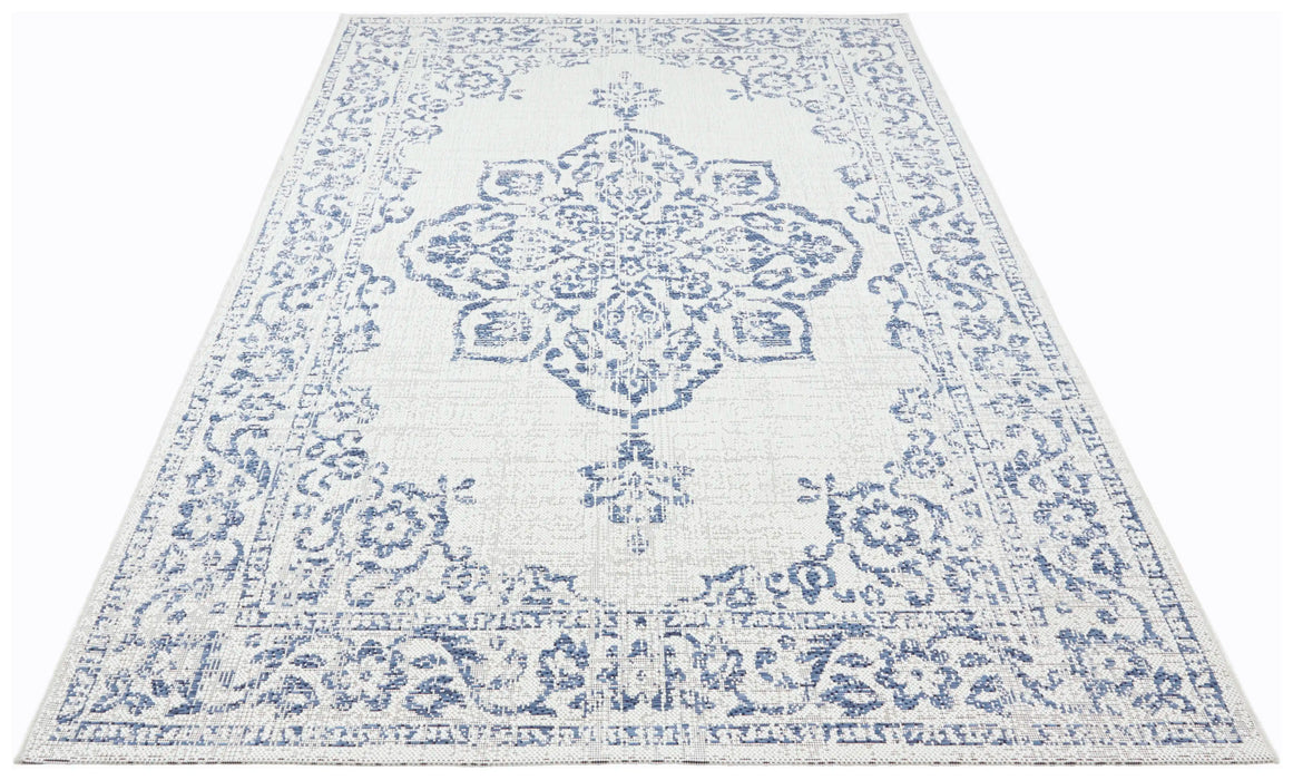 NorthRugs beach tilos cream blue Blue, Ivory Living Room  Rug.