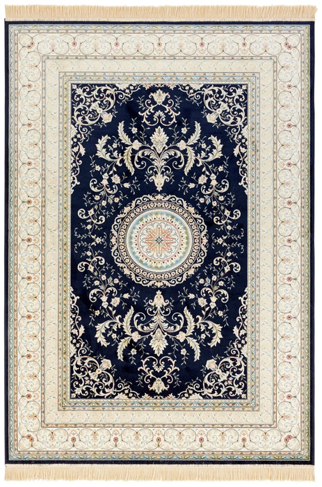 Nouristan naveh antik medallion dark blue Blue Living Room Moroccan Rug.