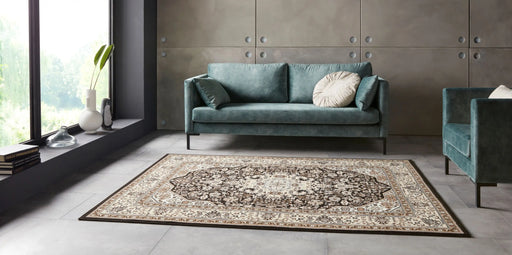 Nouristan mirkan isfahan cream brown Brown Living Room Moroccan Rug.