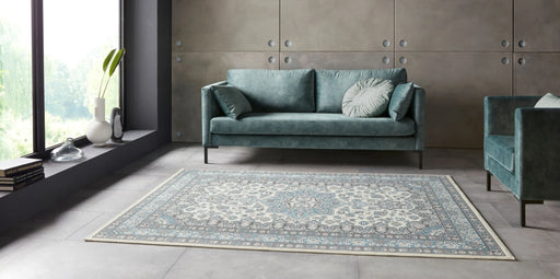Nouristan mirkan tabriz cream sky blue Blue, Cream Living Room Moroccan Rug.