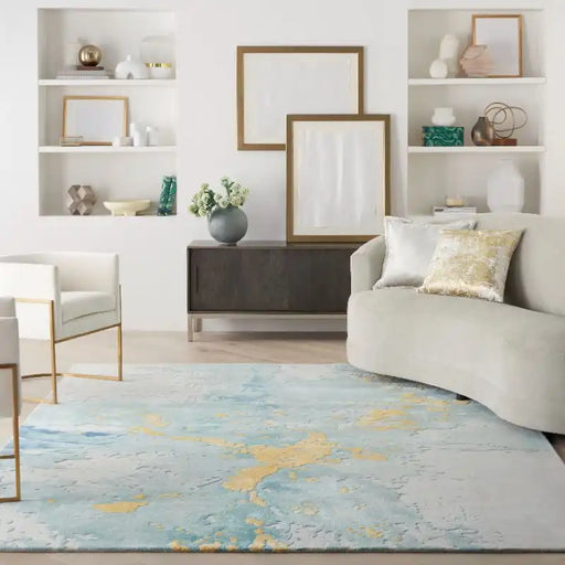 Nourison prismatic prs26 seafoam gold Green, Multicoloured Living Room Wool Rug.