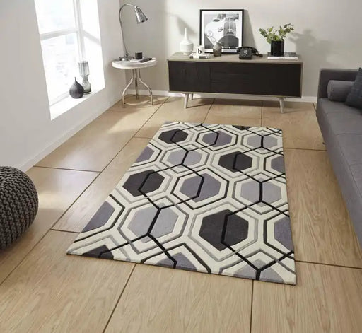 Think Rugs hk 7526 grey Grey   Rug.