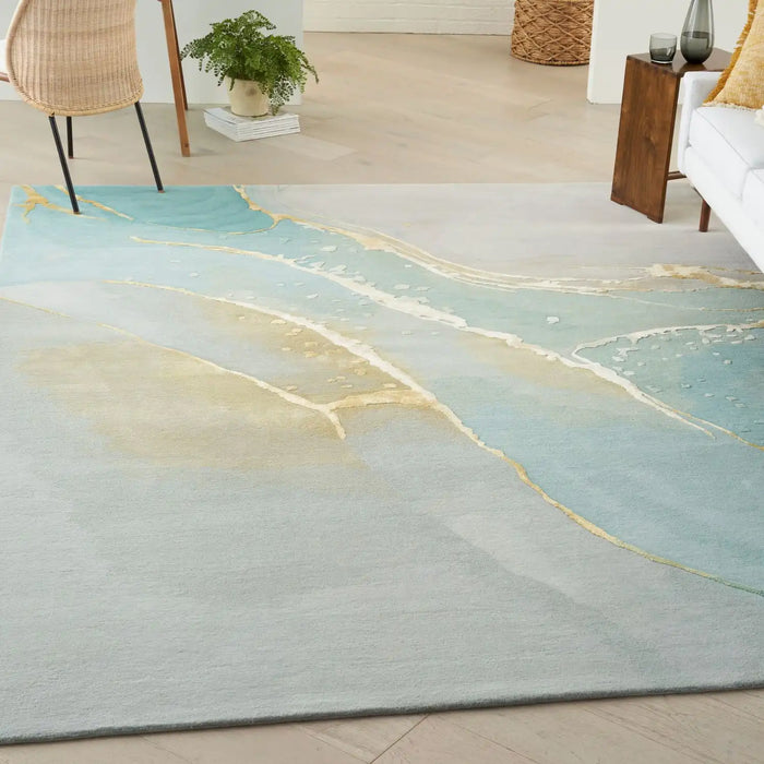 Nourison prismatic prs27 grey seafoam Grey, Multicoloured Living Room Wool Rug.