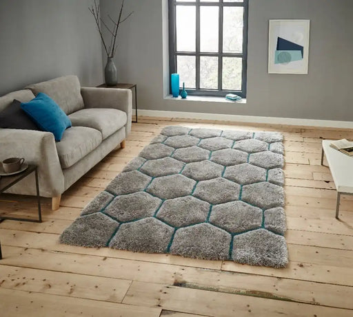 Think Rugs noble house 30782 30782 grey blue Grey Living Room Shaggy Rug.