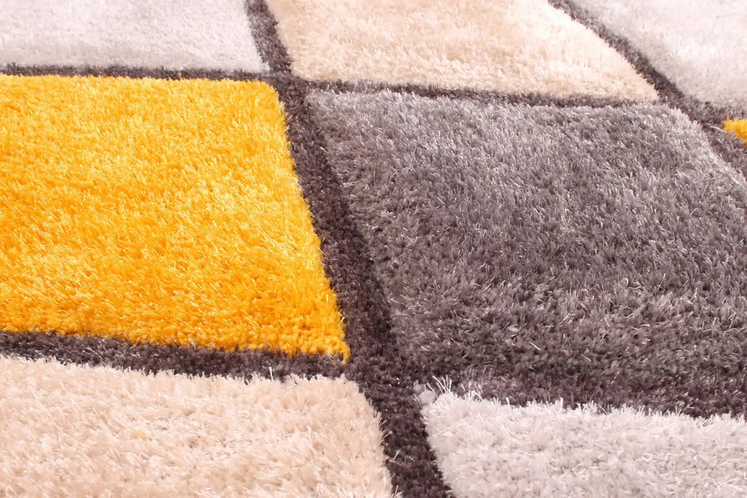 URCO 3d carved diamond ochre Yellow, Multicoloured Living Room Geometric Rug.