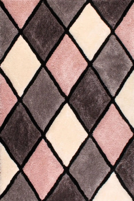 URCO 3d carved diamond blush Grey, Multicoloured, Pink Living Room Geometric Rug.