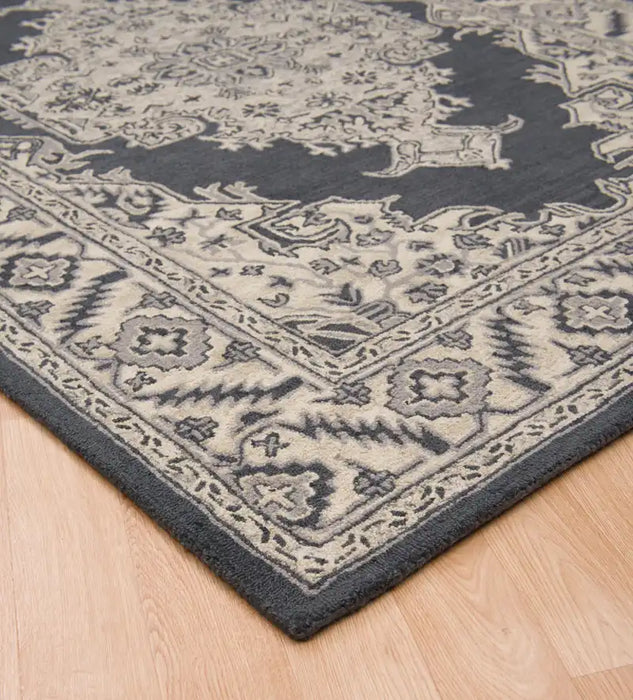 Asiatic bronte shadow charcoal beige Grey, Beige Living Room Wool Rug.