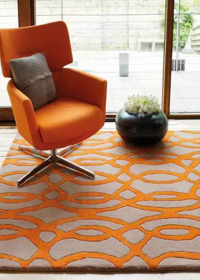 Asiatic wire matrix max37 orange Ivory, Orange Living Room Wool Rug.