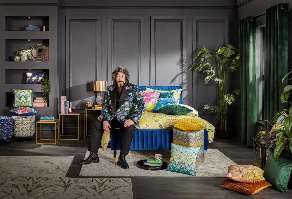 Think Rugs laurence llewelyn bowen imperial blue Blue Living Room Floral Rug.