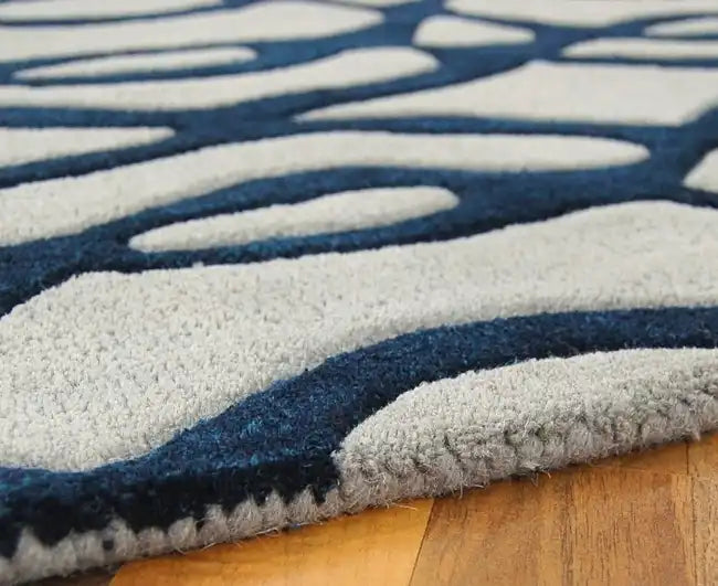 Asiatic wire matrix max36 blue Blue, Ivory Living Room Wool Rug.