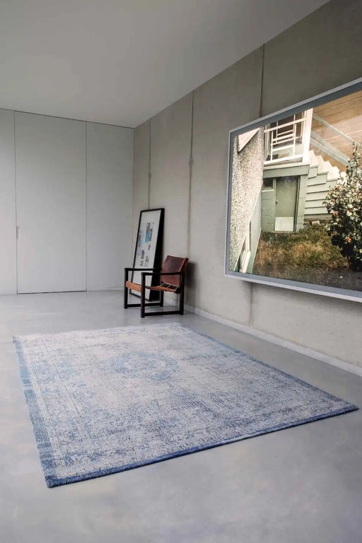 Louis de Poortere fading world medallion 9065 grey jeans Blue Living Room Flat Weave Rug.