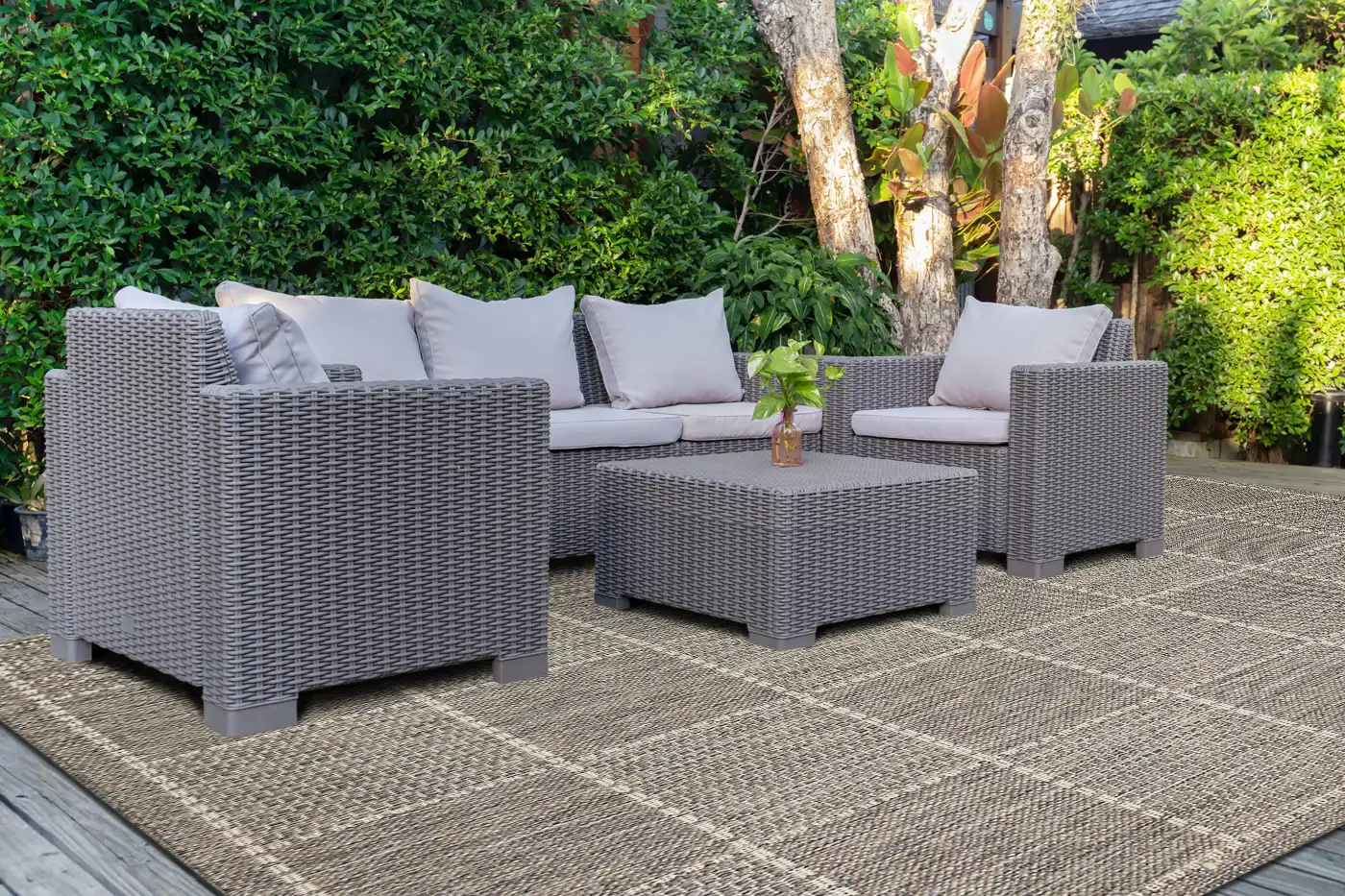 Checked Flatweave Grey Rug