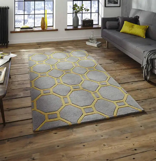 Think Rugs noble house 4338 grey yellow Grey Living Room Geometric Rug.