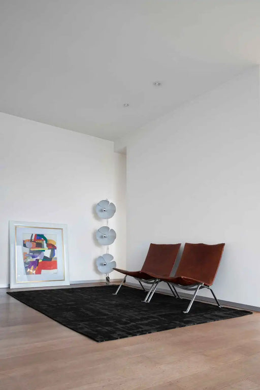 Louis de Poortere baobab structures 9200 black water Black Living Room Flat Weave Rug.
