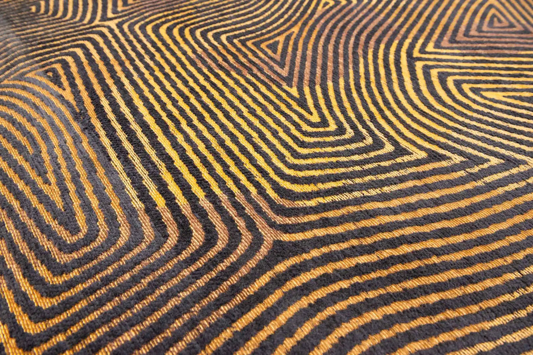 Louis de Poortere coral meditation 9227 black gold Yellow, Black Living Room Striped Rug.