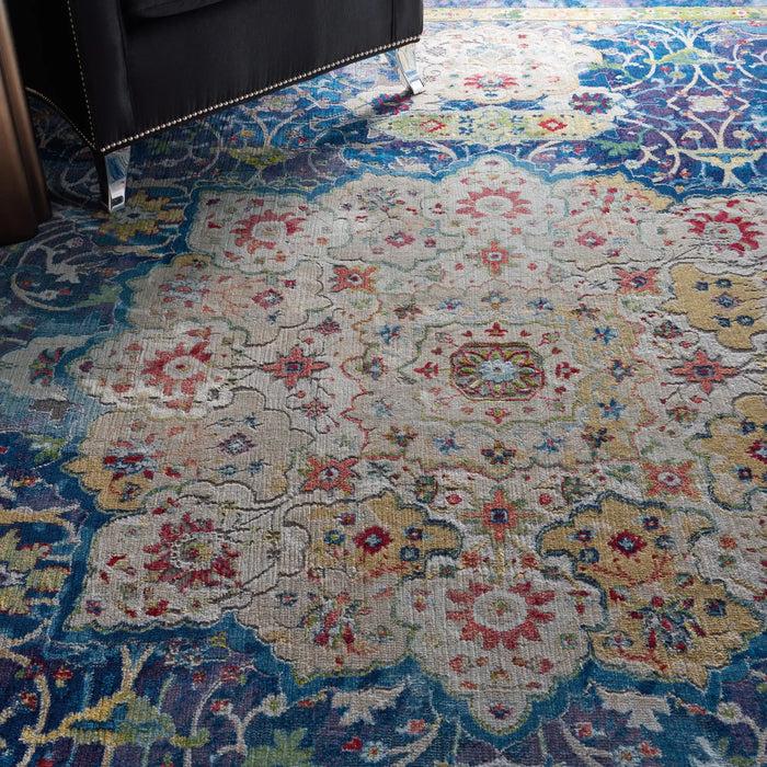 Nourison ankara global anr3 blue Blue Living Room Moroccan Rug.