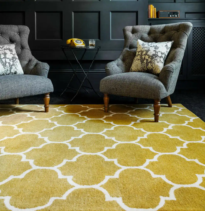 Asiatic albany asiatic ogee ochre Yellow Living Room Geometric Rug.