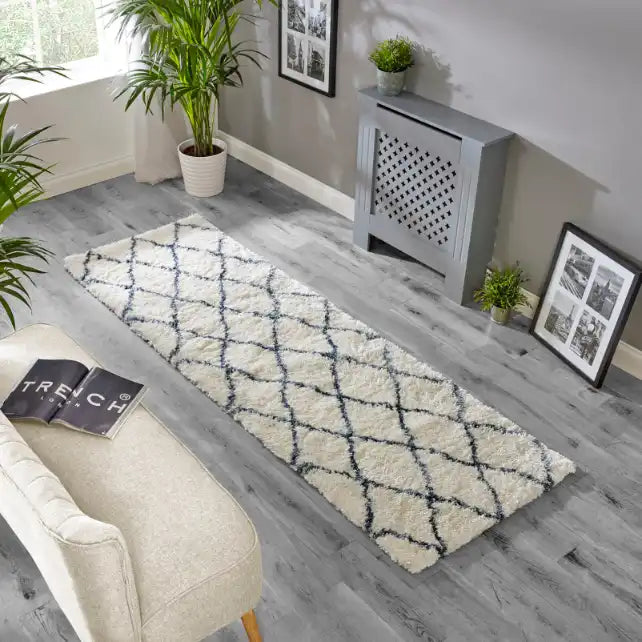 Asiatic alto al03 cream and blue Blue, Cream Living Room Shaggy Rug.